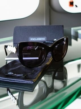 DOLCE & GABBANA Cat Eye Sunglasses Black White Roses